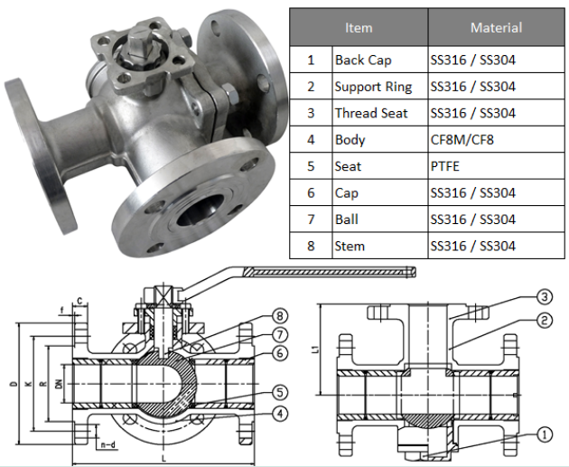 Three Way Ball Valve Flanged